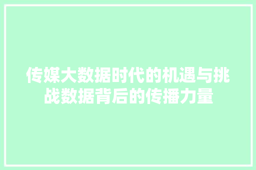 传媒大数据时代的机遇与挑战数据背后的传播力量  第1张