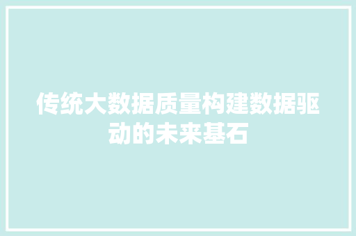 传统大数据质量构建数据驱动的未来基石