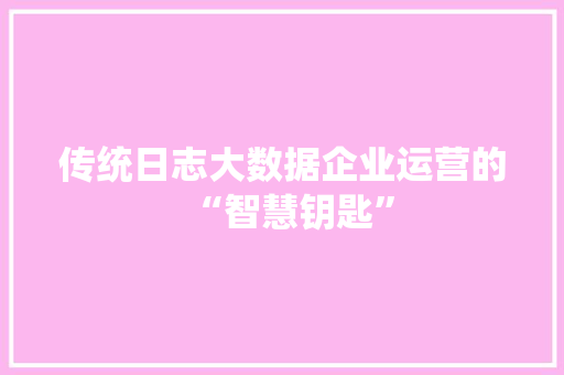 传统日志大数据企业运营的“智慧钥匙”