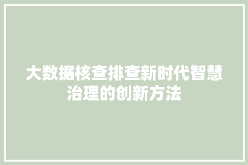 大数据核查排查新时代智慧治理的创新方法  第1张