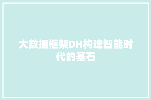 大数据框架DH构建智能时代的基石