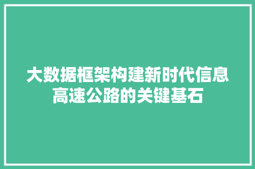 大数据框架构建新时代信息高速公路的关键基石  第1张
