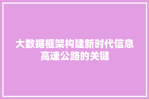 大数据框架构建新时代信息高速公路的关键