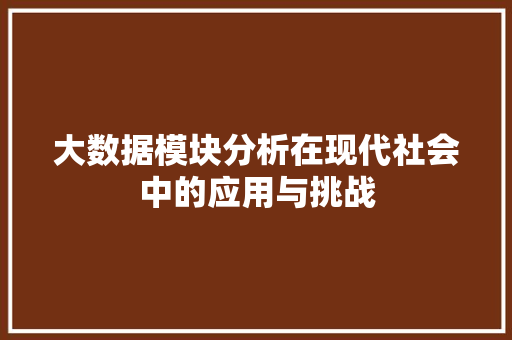 大数据模块分析在现代社会中的应用与挑战