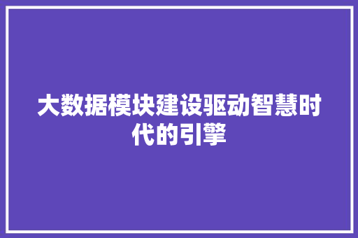 大数据模块建设驱动智慧时代的引擎