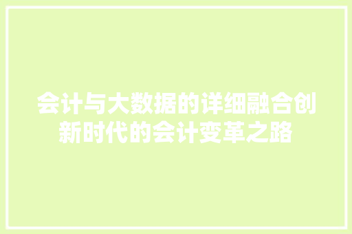 会计与大数据的详细融合创新时代的会计变革之路