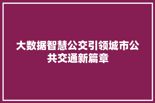 大数据智慧公交引领城市公共交通新篇章  第1张