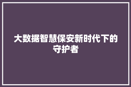 大数据智慧保安新时代下的守护者