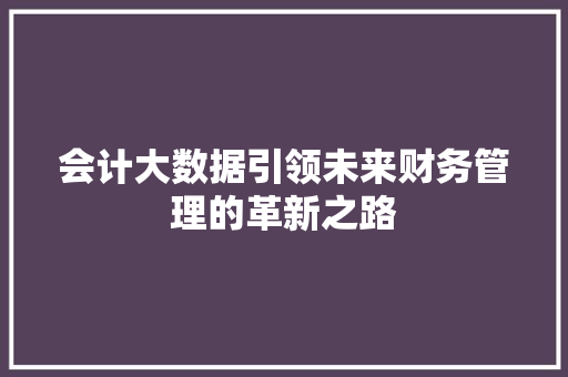 会计大数据引领未来财务管理的革新之路