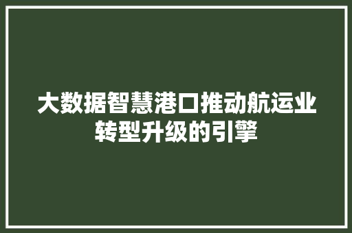 大数据智慧港口推动航运业转型升级的引擎  第1张