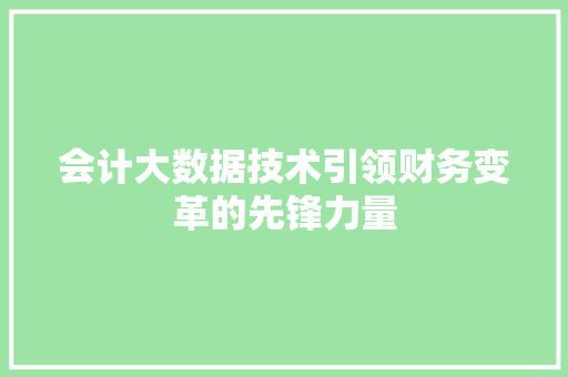 会计大数据技术引领财务变革的先锋力量