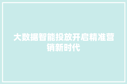 大数据智能投放开启精准营销新时代