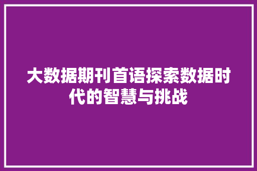 大数据期刊首语探索数据时代的智慧与挑战