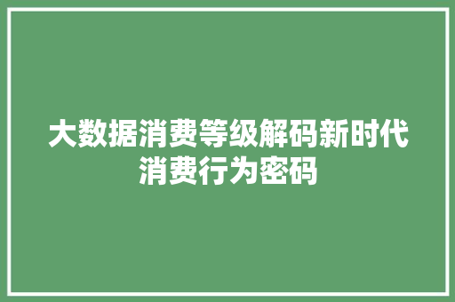 大数据消费等级解码新时代消费行为密码  第1张
