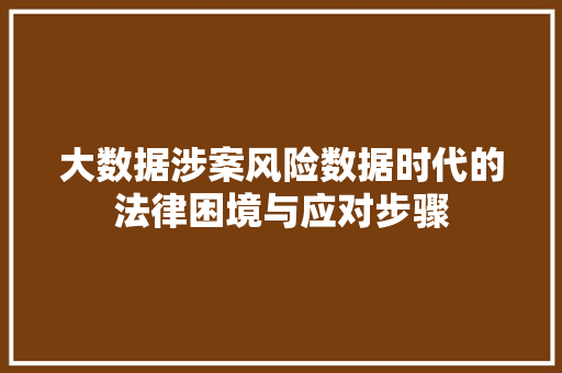 大数据涉案风险数据时代的法律困境与应对步骤