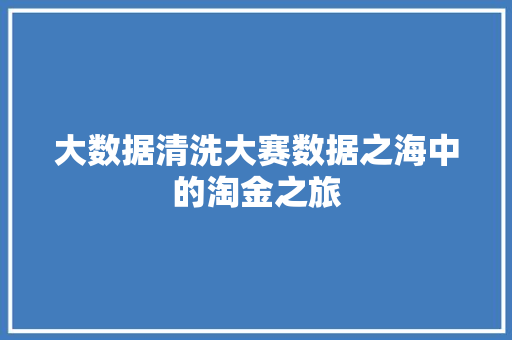 大数据清洗大赛数据之海中的淘金之旅