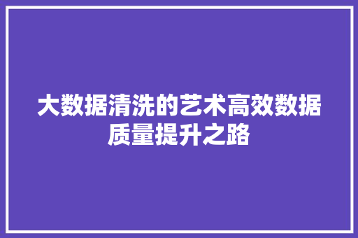 大数据清洗的艺术高效数据质量提升之路
