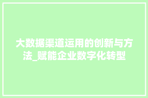 大数据渠道运用的创新与方法_赋能企业数字化转型