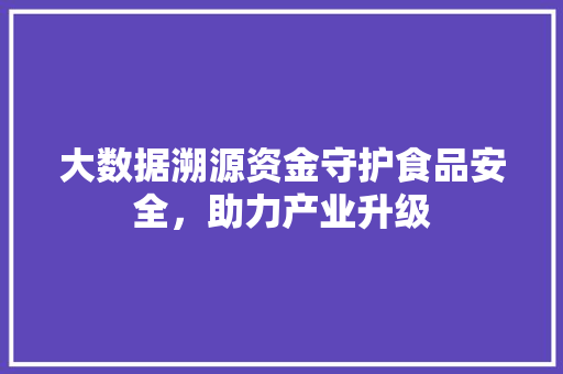 大数据溯源资金守护食品安全，助力产业升级
