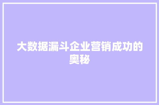大数据漏斗企业营销成功的奥秘