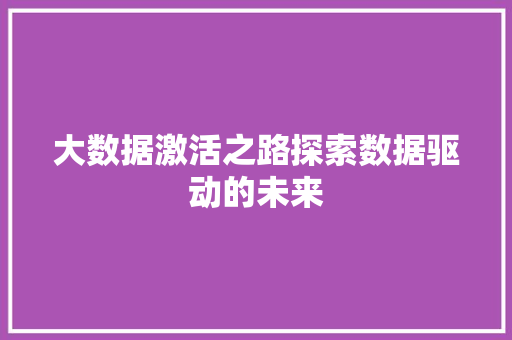 大数据激活之路探索数据驱动的未来