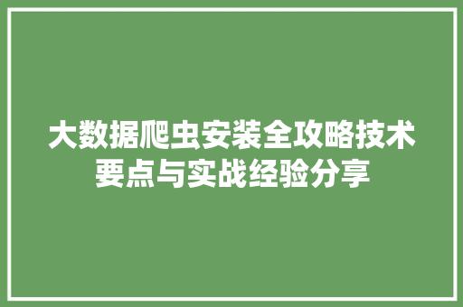 大数据爬虫安装全攻略技术要点与实战经验分享