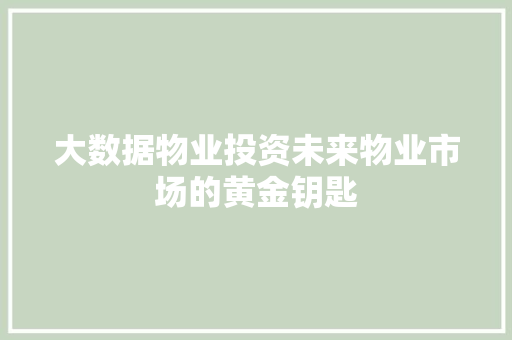 大数据物业投资未来物业市场的黄金钥匙