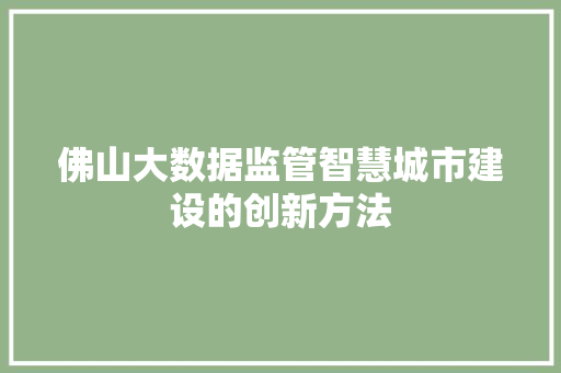 佛山大数据监管智慧城市建设的创新方法