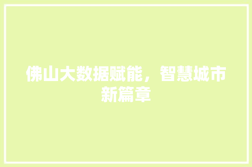 佛山大数据赋能，智慧城市新篇章  第1张