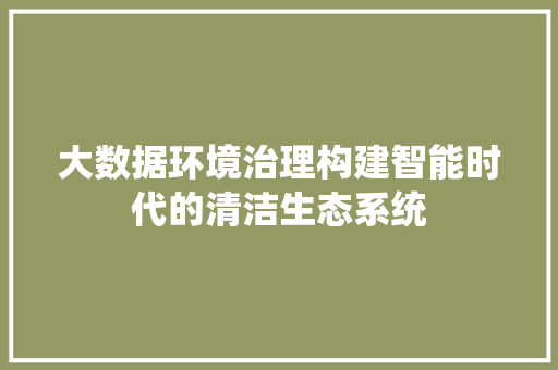 大数据环境治理构建智能时代的清洁生态系统