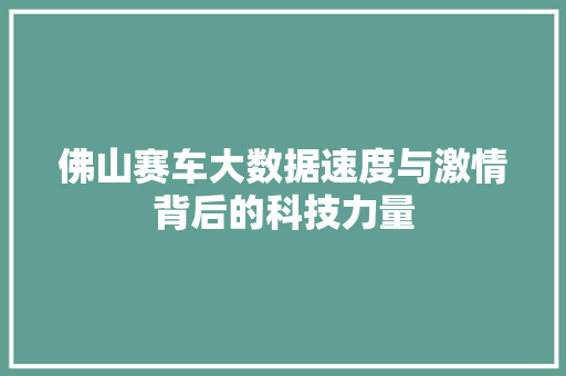 佛山赛车大数据速度与激情背后的科技力量