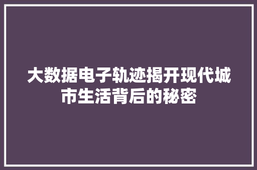 大数据电子轨迹揭开现代城市生活背后的秘密  第1张