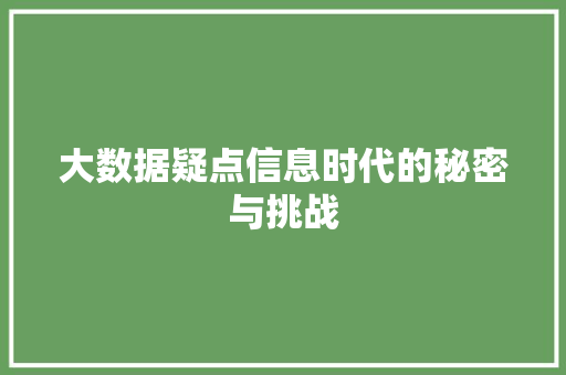 大数据疑点信息时代的秘密与挑战