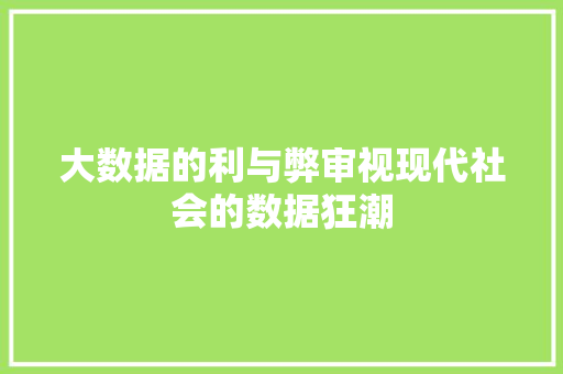 大数据的利与弊审视现代社会的数据狂潮  第1张
