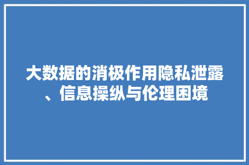 大数据的消极作用隐私泄露、信息操纵与伦理困境