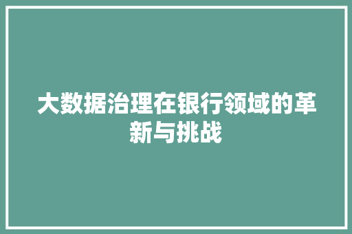 大数据治理在银行领域的革新与挑战  第1张