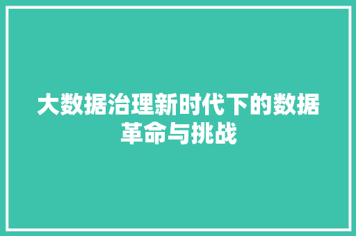 大数据治理新时代下的数据革命与挑战  第1张