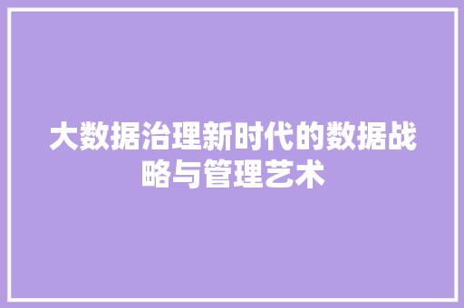 大数据治理新时代的数据战略与管理艺术