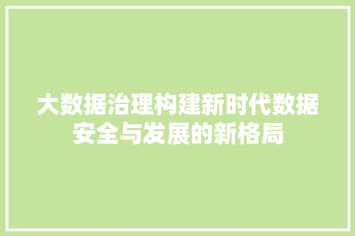 大数据治理构建新时代数据安全与发展的新格局