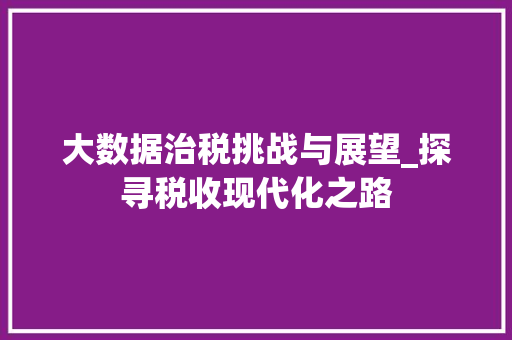 大数据治税挑战与展望_探寻税收现代化之路  第1张