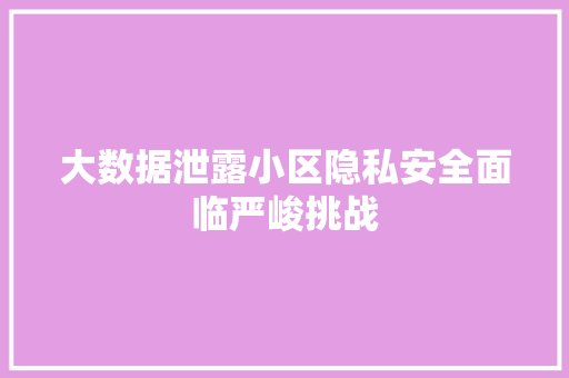 大数据泄露小区隐私安全面临严峻挑战  第1张