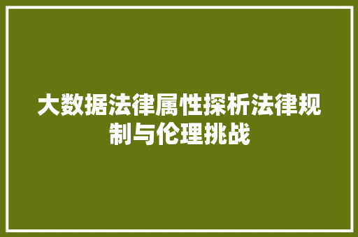 大数据法律属性探析法律规制与伦理挑战  第1张