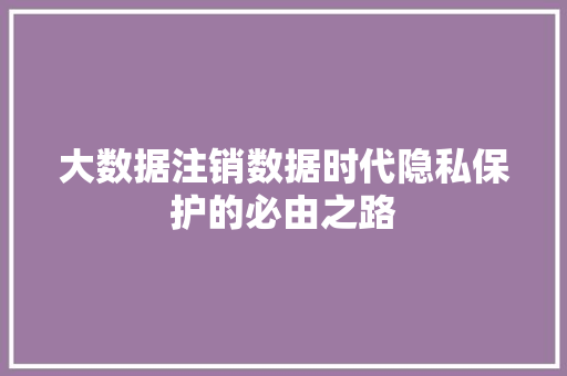 大数据注销数据时代隐私保护的必由之路