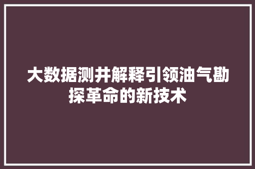大数据测井解释引领油气勘探革命的新技术