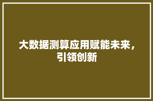 大数据测算应用赋能未来，引领创新