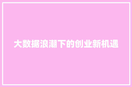 大数据浪潮下的创业新机遇