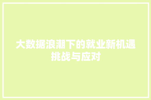大数据浪潮下的就业新机遇挑战与应对