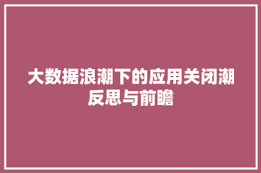 大数据浪潮下的应用关闭潮反思与前瞻