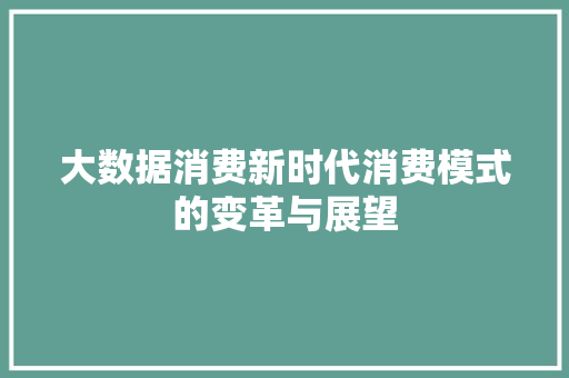 大数据消费新时代消费模式的变革与展望