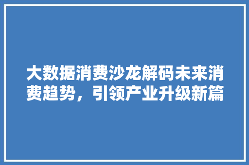 大数据消费沙龙解码未来消费趋势，引领产业升级新篇章  第1张